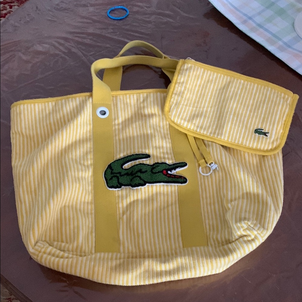 Lacoste Yellow Striped Tote Bag with Pouch